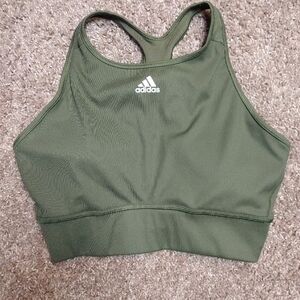 Adidas Women's Ribbed Olive Green Sports Bra Large